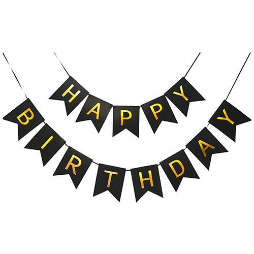 Happy Birthday Girlande - Happy Birthday Banner Geburtstags Dekoration Geburtstagsfeier Dekorationen Geburtstagsdeko Girlande Geburtstag Girlande für Kindergeburtstag Jungen Mädchen (Schwarz und Gold)